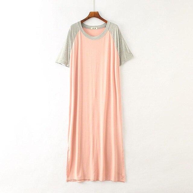 2019 New Yfashion Female Home Wear Short Sleeve Solid Color Casual Loose Sleeping Dress