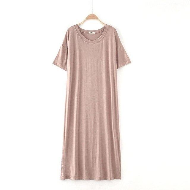2019 New Yfashion Female Home Wear Short Sleeve Solid Color Casual Loose Sleeping Dress