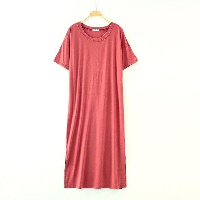 2019 New Yfashion Female Home Wear Short Sleeve Solid Color Casual Loose Sleeping Dress