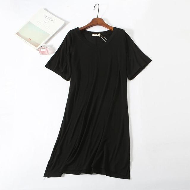 2019 New Yfashion Women Home Wear Short Sleeve V-Collar Casual Loose Solid Color Sleeping Dress