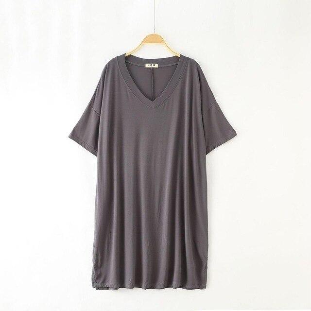 2019 New Yfashion Women Home Wear Short Sleeve V-Collar Casual Loose Solid Color Sleeping Dress