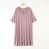 2019 New Yfashion Women Home Wear Short Sleeve V-Collar Casual Loose Solid Color Sleeping Dress