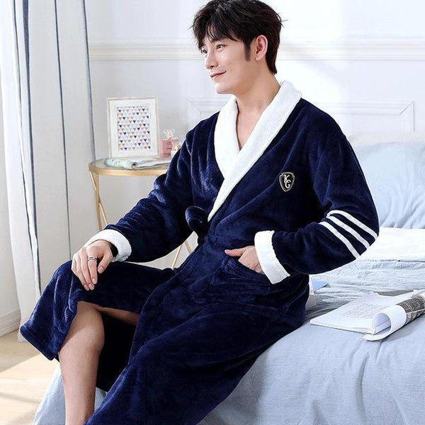 Winter Warm Lovers Lounge Home Clothes Flannel Robe Gown Thicken Women Men Sleepwear Sleep Dress Long Sleeve Nightgown M-XXL