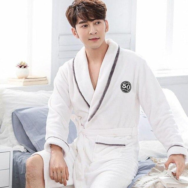 Winter Warm Lovers Lounge Home Clothes Flannel Robe Gown Thicken Women Men Sleepwear Sleep Dress Long Sleeve Nightgown M-XXL