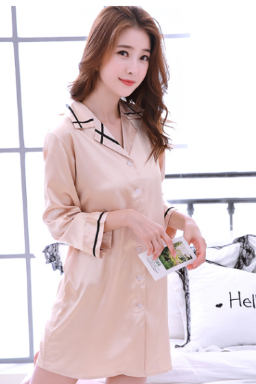 Spring Autumn Couple Sleepwear Long Sleeve Woman Imitation Silk Sleep Dress Autumn Loose Homewear Men Soft Nightwear H5525