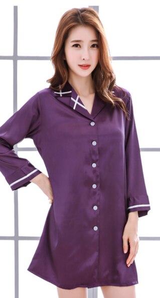 Spring Autumn Couple Sleepwear Long Sleeve Woman Imitation Silk Sleep Dress Autumn Loose Homewear Men Soft Nightwear H5525