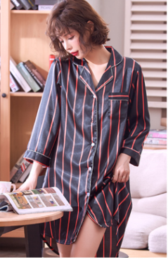 Spring Autumn Couple Sleepwear Long Sleeve Woman Imitation Silk Sleep Dress Autumn Loose Homewear Men Soft Nightwear H5525