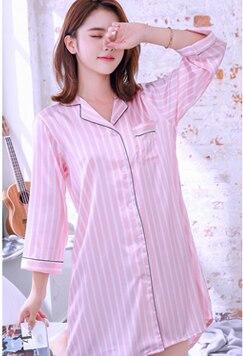 Spring Autumn Couple Sleepwear Long Sleeve Woman Imitation Silk Sleep Dress Autumn Loose Homewear Men Soft Nightwear H5525