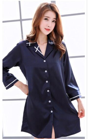 Spring Autumn Couple Sleepwear Long Sleeve Woman Imitation Silk Sleep Dress Autumn Loose Homewear Men Soft Nightwear H5525