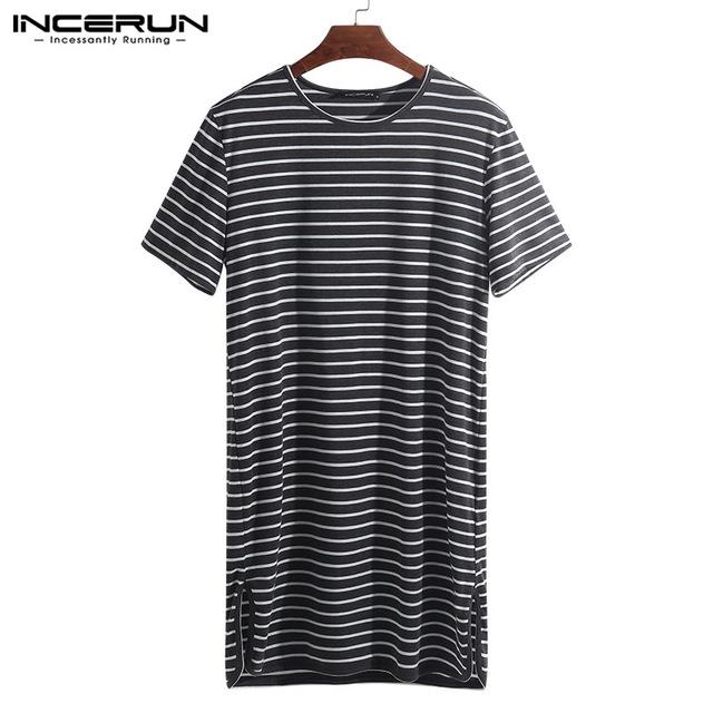 Men Pajama Summer Dress 2019 Fashion Lounge Stripe Loose Short Sleeve Sleepwear Nightshirt Underwear Hombre Homewear