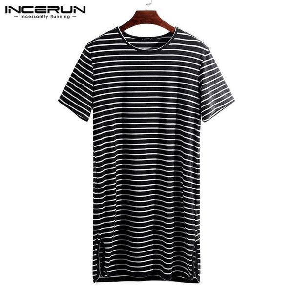 Summer Homewear Dress 2019 Fashion Men Pajama Lounge Stripe Loose Short Sleeve Sleepwear Nightshirt Underwear Hombre