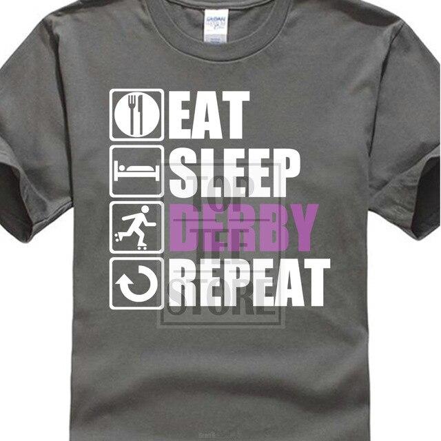 2017 New Arrivals Hipster Eat Sleep Roller Derby 3d Print Men's 100% Cotton Tee Shirts Summer Popular Short Sleeve Tee Dress