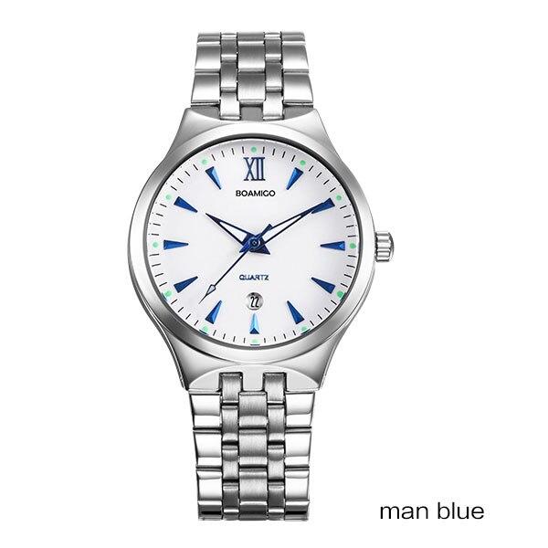 BOAMIGO Lover Couple Wristwatches Fashion Casual Men's Quartz Watch Full Steel Date Women Watches 30m Waterproof Business Dress