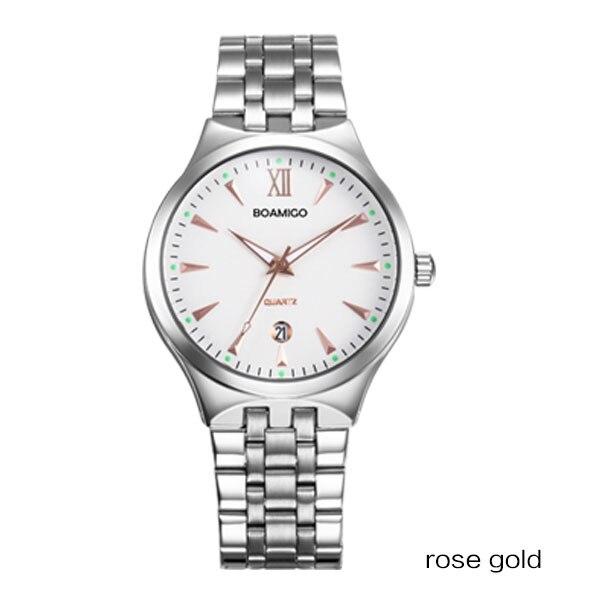BOAMIGO Lover Couple Wristwatches Fashion Casual Men's Quartz Watch Full Steel Date Women Watches 30m Waterproof Business Dress