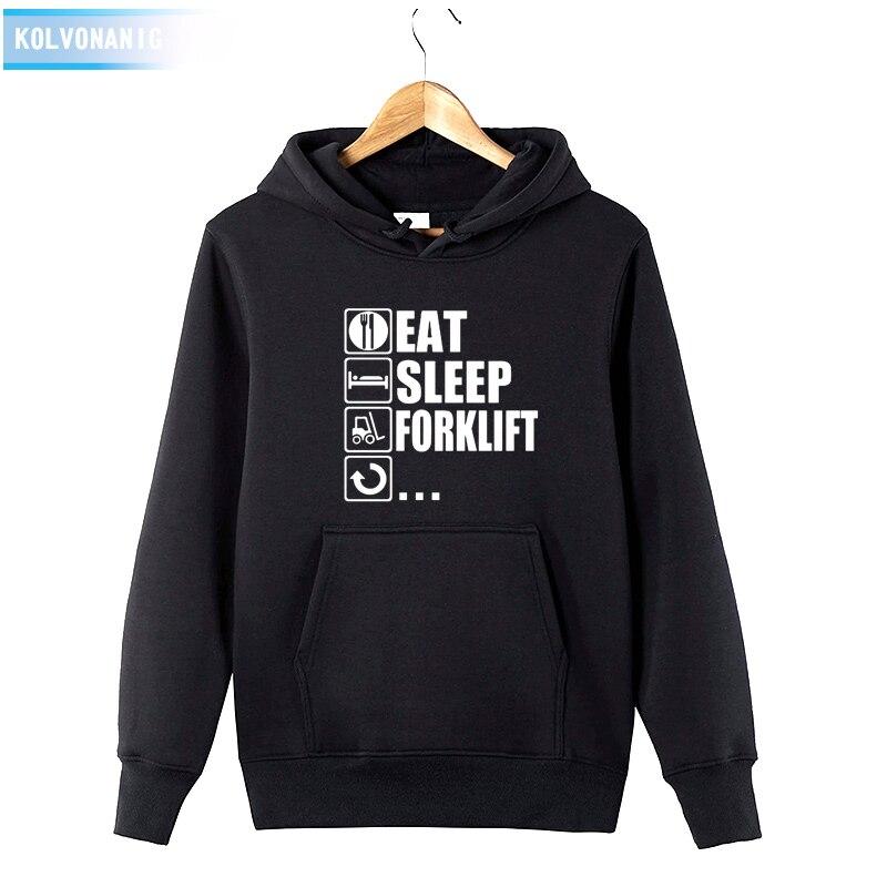 2018 Men's Autumn&Winter Hoodies Brand Dress Eat Sleep Forklift Truck Printed Sweatshirt Male&Women Patchwork Pullover Hoody