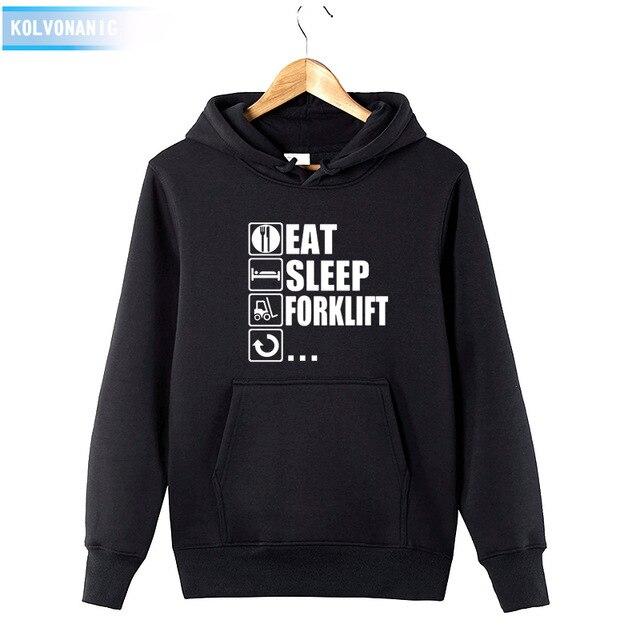 2018 Men's Autumn&Winter Hoodies Brand Dress Eat Sleep Forklift Truck Printed Sweatshirt Male&Women Patchwork Pullover Hoody
