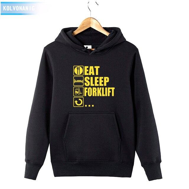 2018 Men's Autumn&Winter Hoodies Brand Dress Eat Sleep Forklift Truck Printed Sweatshirt Male&Women Patchwork Pullover Hoody