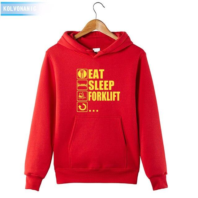 2018 Men's Autumn&Winter Hoodies Brand Dress Eat Sleep Forklift Truck Printed Sweatshirt Male&Women Patchwork Pullover Hoody