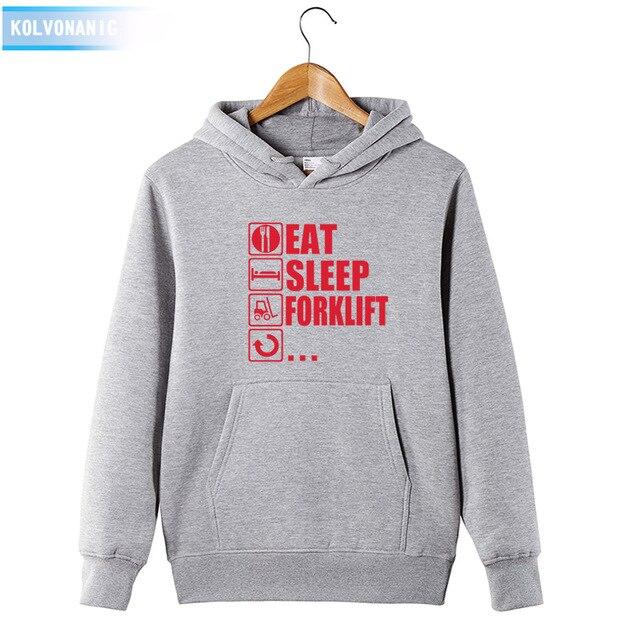 2018 Men's Autumn&Winter Hoodies Brand Dress Eat Sleep Forklift Truck Printed Sweatshirt Male&Women Patchwork Pullover Hoody