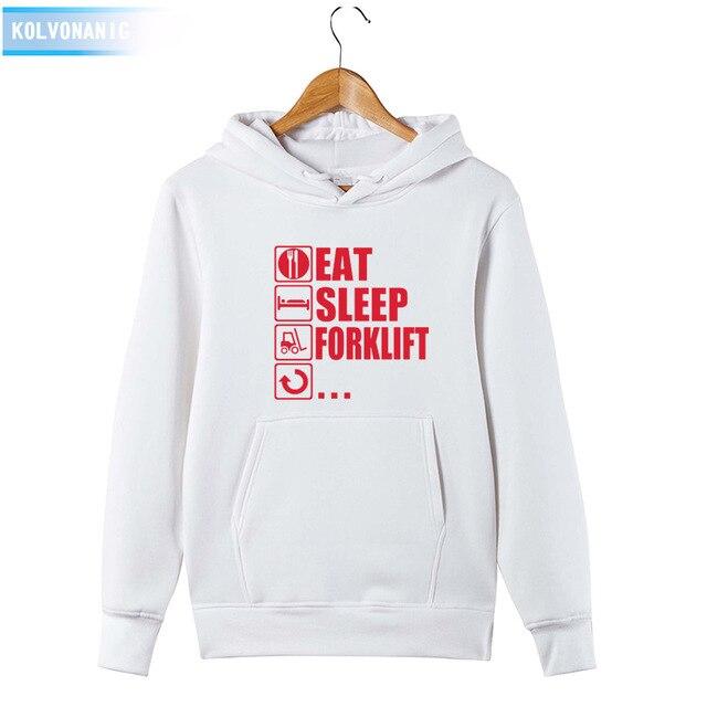 2018 Men's Autumn&Winter Hoodies Brand Dress Eat Sleep Forklift Truck Printed Sweatshirt Male&Women Patchwork Pullover Hoody