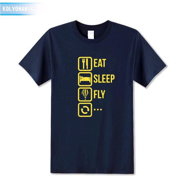 KOLVONANIG 2018 Dresses For Men O-Neck Short sleeve Cotton Men's T Shirt Eat Sleep Fly Hot Air Funny Printed T-Shirt Plus Size