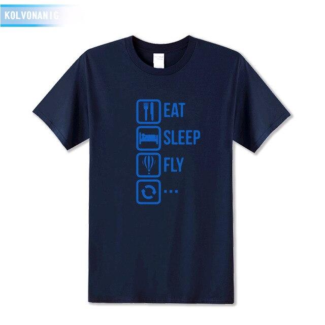 KOLVONANIG 2018 Dresses For Men O-Neck Short sleeve Cotton Men's T Shirt Eat Sleep Fly Hot Air Funny Printed T-Shirt Plus Size