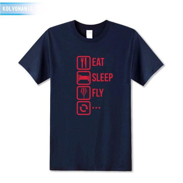 KOLVONANIG 2018 Dresses For Men O-Neck Short sleeve Cotton Men's T Shirt Eat Sleep Fly Hot Air Funny Printed T-Shirt Plus Size
