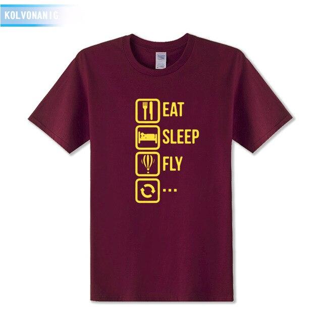 KOLVONANIG 2018 Dresses For Men O-Neck Short sleeve Cotton Men's T Shirt Eat Sleep Fly Hot Air Funny Printed T-Shirt Plus Size