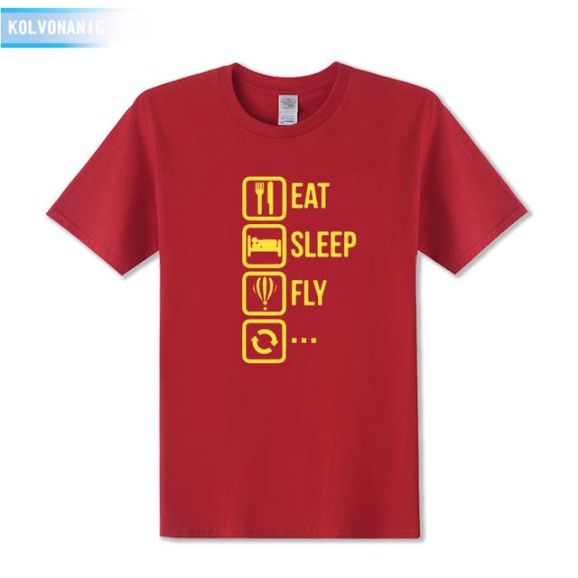 KOLVONANIG 2018 Dresses For Men O-Neck Short sleeve Cotton Men's T Shirt Eat Sleep Fly Hot Air Funny Printed T-Shirt Plus Size