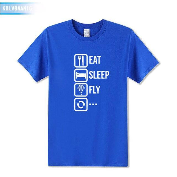 KOLVONANIG 2018 Dresses For Men O-Neck Short sleeve Cotton Men's T Shirt Eat Sleep Fly Hot Air Funny Printed T-Shirt Plus Size