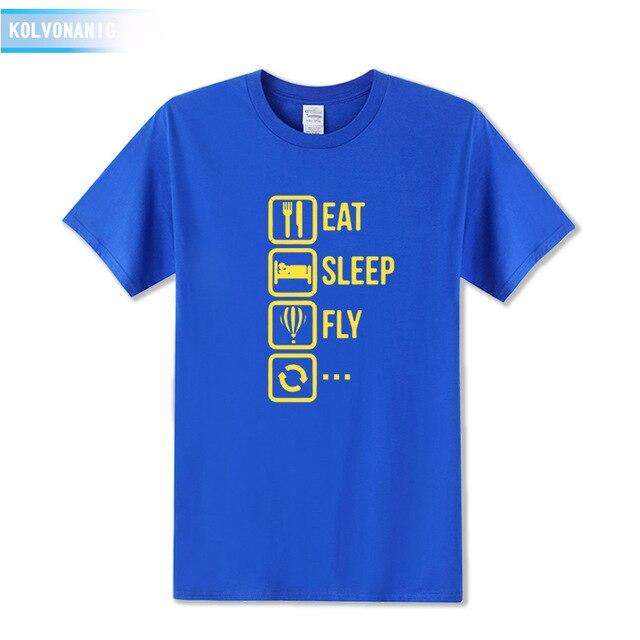 KOLVONANIG 2018 Dresses For Men O-Neck Short sleeve Cotton Men's T Shirt Eat Sleep Fly Hot Air Funny Printed T-Shirt Plus Size