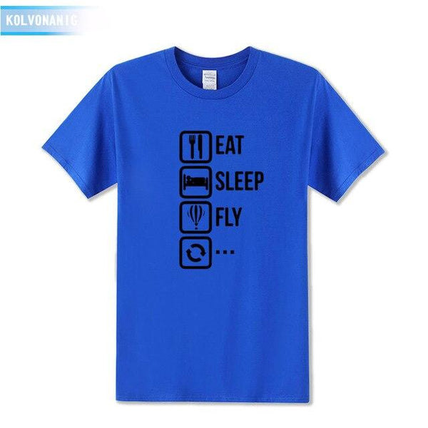 KOLVONANIG 2018 Dresses For Men O-Neck Short sleeve Cotton Men's T Shirt Eat Sleep Fly Hot Air Funny Printed T-Shirt Plus Size