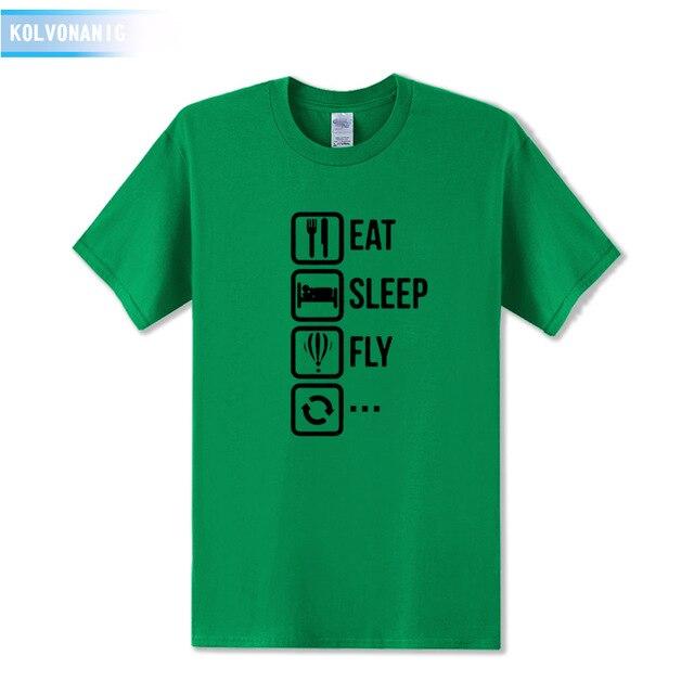 KOLVONANIG 2018 Dresses For Men O-Neck Short sleeve Cotton Men's T Shirt Eat Sleep Fly Hot Air Funny Printed T-Shirt Plus Size