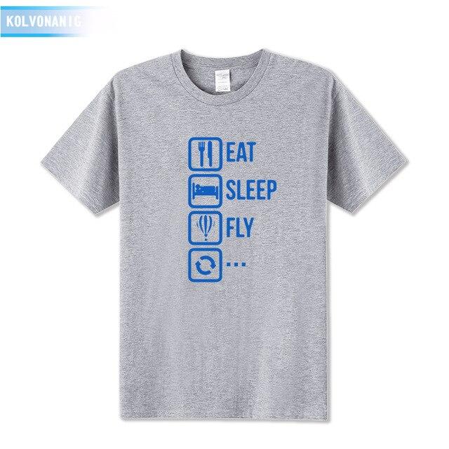 KOLVONANIG 2018 Dresses For Men O-Neck Short sleeve Cotton Men's T Shirt Eat Sleep Fly Hot Air Funny Printed T-Shirt Plus Size