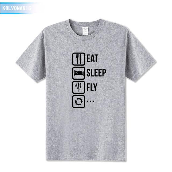 KOLVONANIG 2018 Dresses For Men O-Neck Short sleeve Cotton Men's T Shirt Eat Sleep Fly Hot Air Funny Printed T-Shirt Plus Size