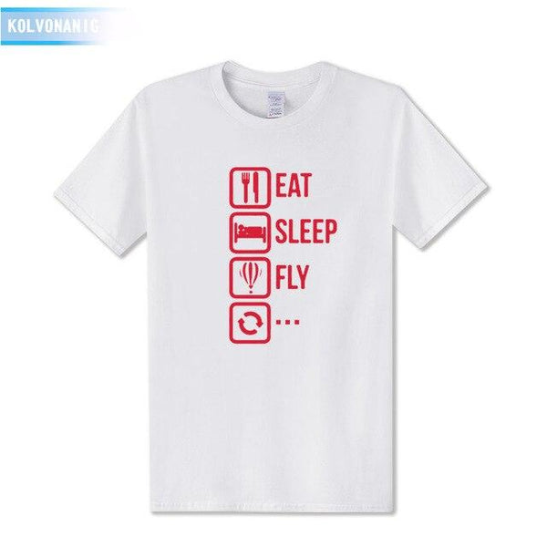 KOLVONANIG 2018 Dresses For Men O-Neck Short sleeve Cotton Men's T Shirt Eat Sleep Fly Hot Air Funny Printed T-Shirt Plus Size