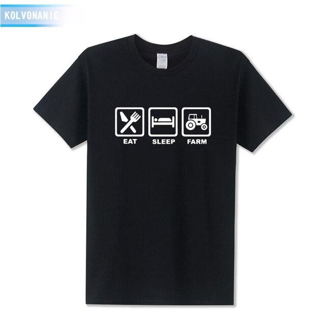 KOLVONANIG 2019 Summer Dress EAT SLEEP FARM Funny Printed T Shirt Men  Farmer Farming Tractor Gift Men's T-Shirt Plus Size