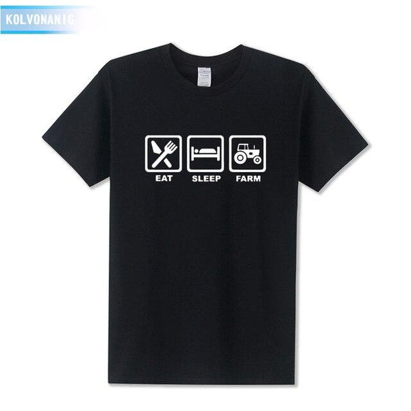 KOLVONANIG 2019 Summer Dress EAT SLEEP FARM Funny Printed T Shirt Men  Farmer Farming Tractor Gift Men's T-Shirt Plus Size