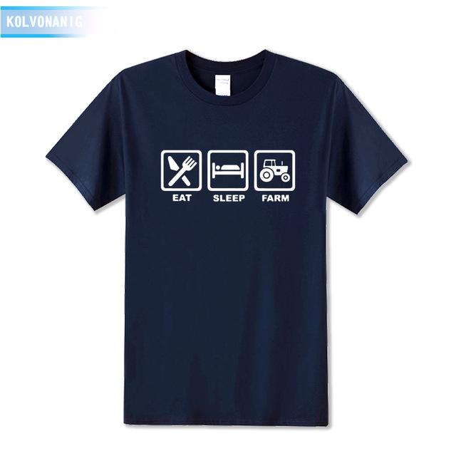 KOLVONANIG 2019 Summer Dress EAT SLEEP FARM Funny Printed T Shirt Men  Farmer Farming Tractor Gift Men's T-Shirt Plus Size