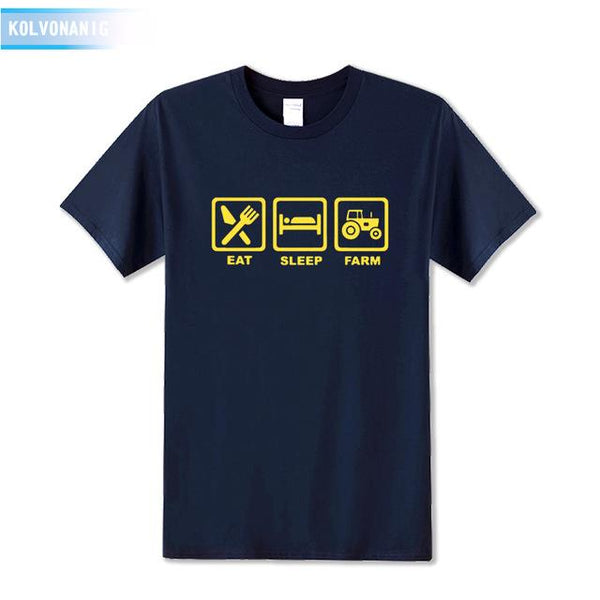 KOLVONANIG 2019 Summer Dress EAT SLEEP FARM Funny Printed T Shirt Men  Farmer Farming Tractor Gift Men's T-Shirt Plus Size