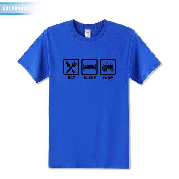 KOLVONANIG 2019 Summer Dress EAT SLEEP FARM Funny Printed T Shirt Men  Farmer Farming Tractor Gift Men's T-Shirt Plus Size