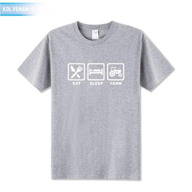 KOLVONANIG 2019 Summer Dress EAT SLEEP FARM Funny Printed T Shirt Men  Farmer Farming Tractor Gift Men's T-Shirt Plus Size