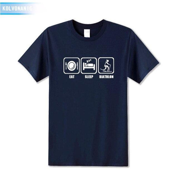 KOLVONANIG 2017 New Dresses For Men Funny Eat Sleep Biathlon Printed T Shirt Men's T-Shirt Short Sleeve Man Clothing Plus Size