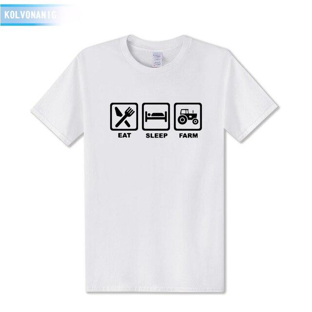 KOLVONANIG 2019 Summer Dress EAT SLEEP FARM Funny Printed T Shirt Men  Farmer Farming Tractor Gift Men's T-Shirt Plus Size