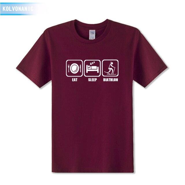 KOLVONANIG 2017 New Dresses For Men Funny Eat Sleep Biathlon Printed T Shirt Men's T-Shirt Short Sleeve Man Clothing Plus Size