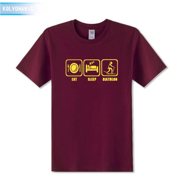 KOLVONANIG 2017 New Dresses For Men Funny Eat Sleep Biathlon Printed T Shirt Men's T-Shirt Short Sleeve Man Clothing Plus Size
