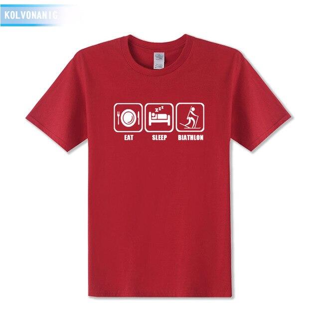 KOLVONANIG 2017 New Dresses For Men Funny Eat Sleep Biathlon Printed T Shirt Men's T-Shirt Short Sleeve Man Clothing Plus Size