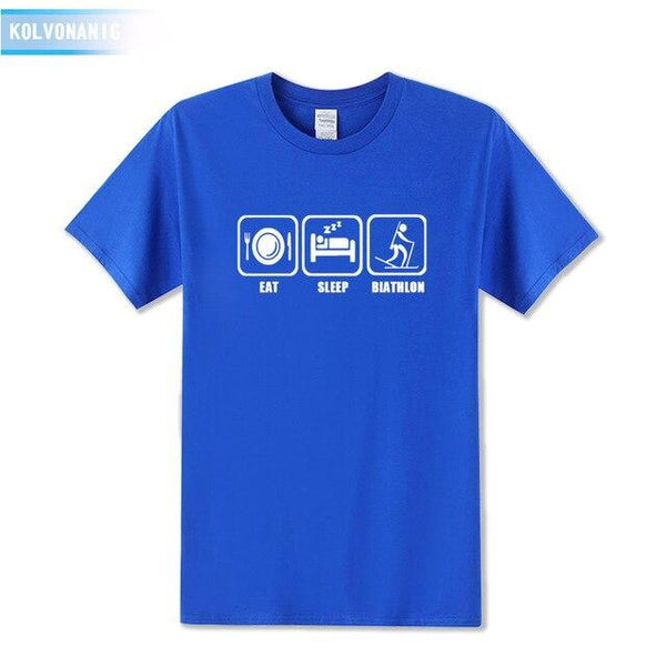 KOLVONANIG 2017 New Dresses For Men Funny Eat Sleep Biathlon Printed T Shirt Men's T-Shirt Short Sleeve Man Clothing Plus Size