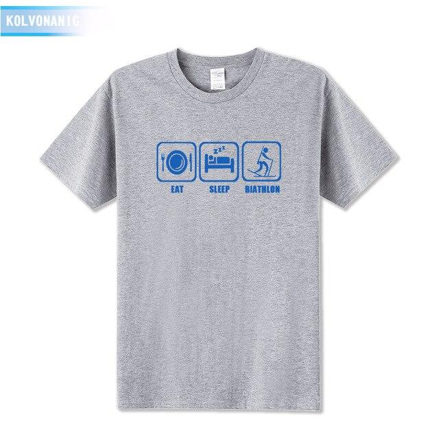 KOLVONANIG 2017 New Dresses For Men Funny Eat Sleep Biathlon Printed T Shirt Men's T-Shirt Short Sleeve Man Clothing Plus Size