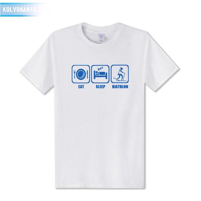 KOLVONANIG 2017 New Dresses For Men Funny Eat Sleep Biathlon Printed T Shirt Men's T-Shirt Short Sleeve Man Clothing Plus Size